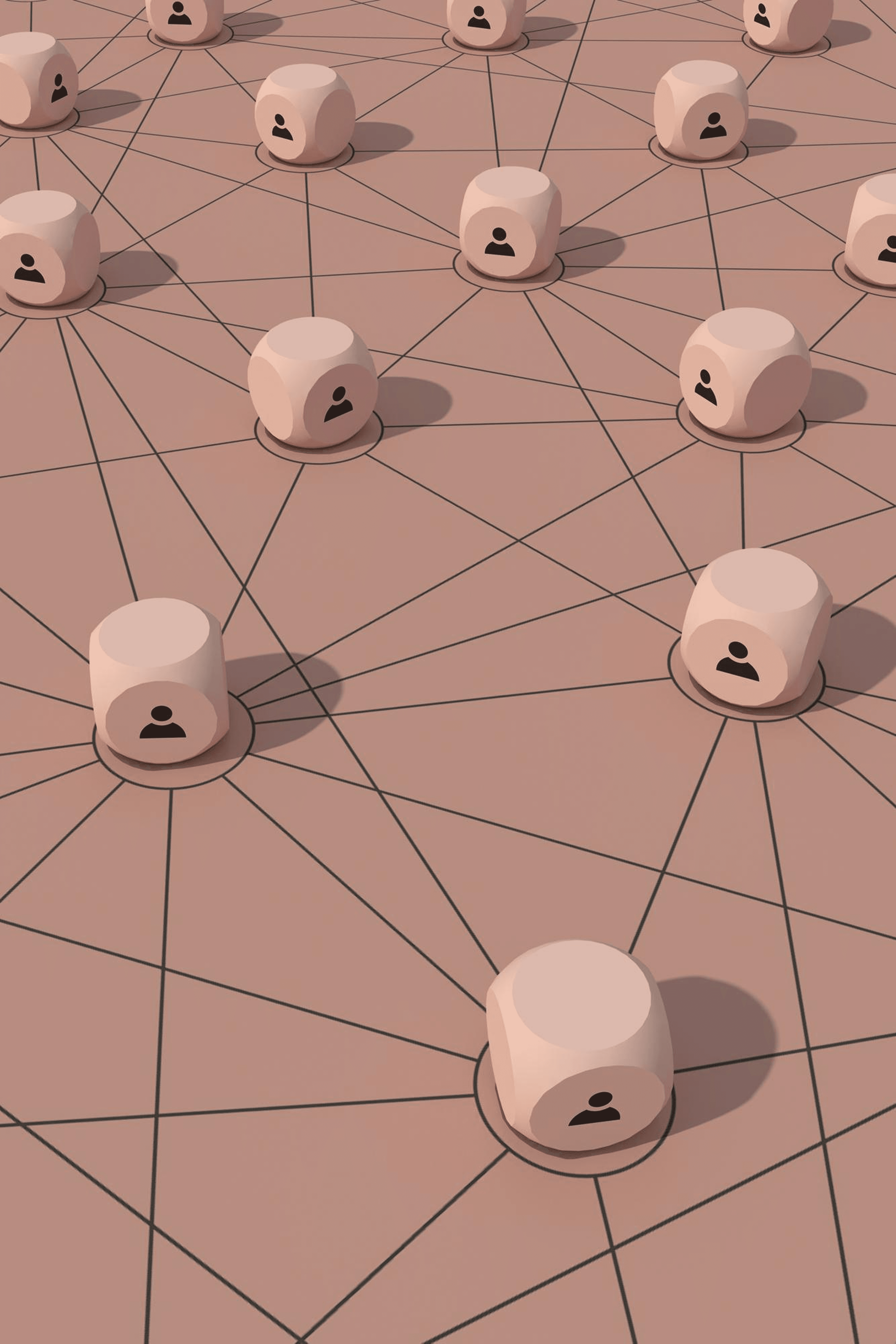Network of connected team members represented by figurines